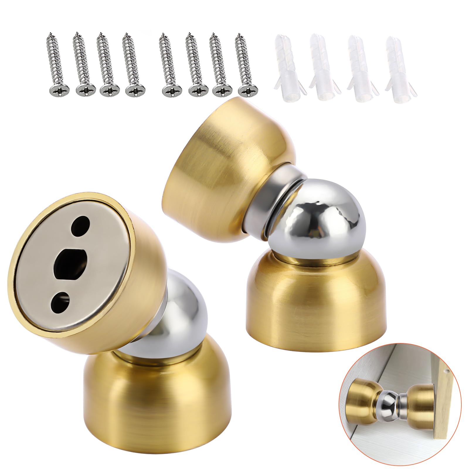 Sumnacon 2Pcs Stainless Steel Mini Door Stoppers- Powerful Magnetic Door Stop with Screws,Heavy Duty Door Holder for Bedroom Bathroom Kitchen Home Office, Gold