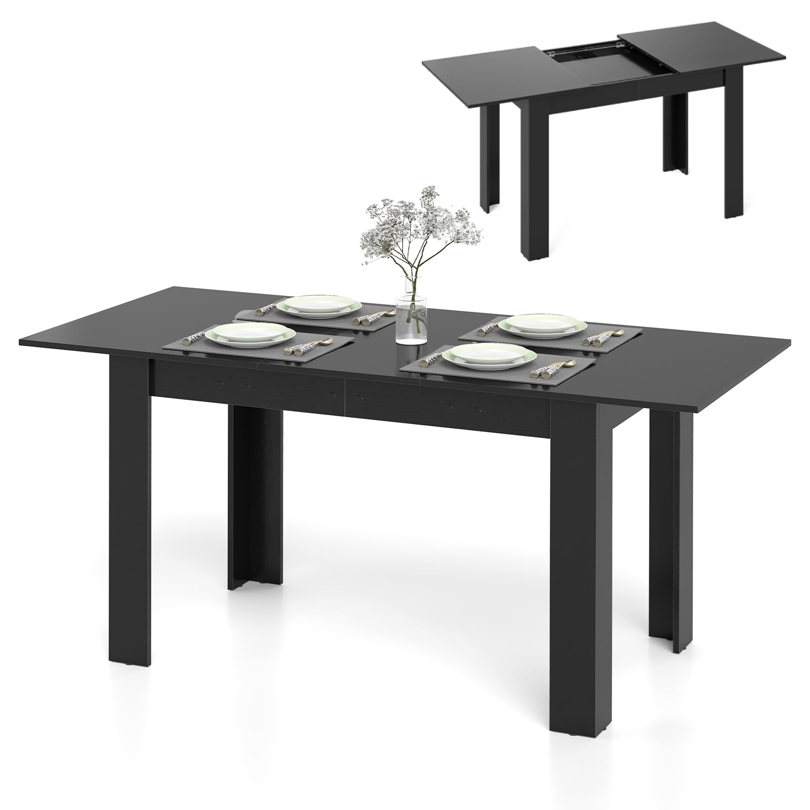 GiantexUK 120-158cm Extendable Dining Table(Black)