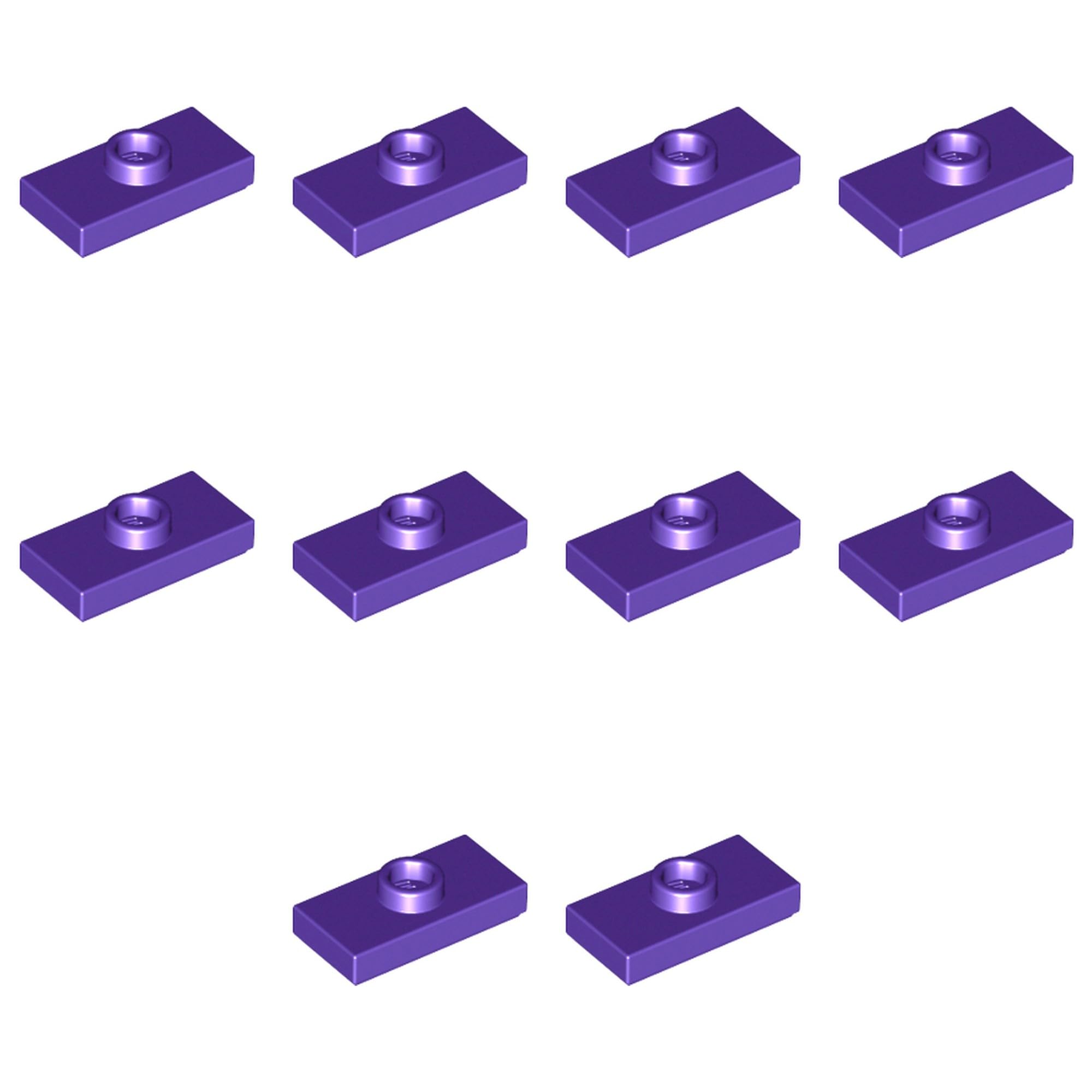 LEGO Modified 1 x 2 with 1 Stud with Groove and Bottom Stud Holder (Jumper), Part 15573 (Dark Purple, 10, count) โ image 1