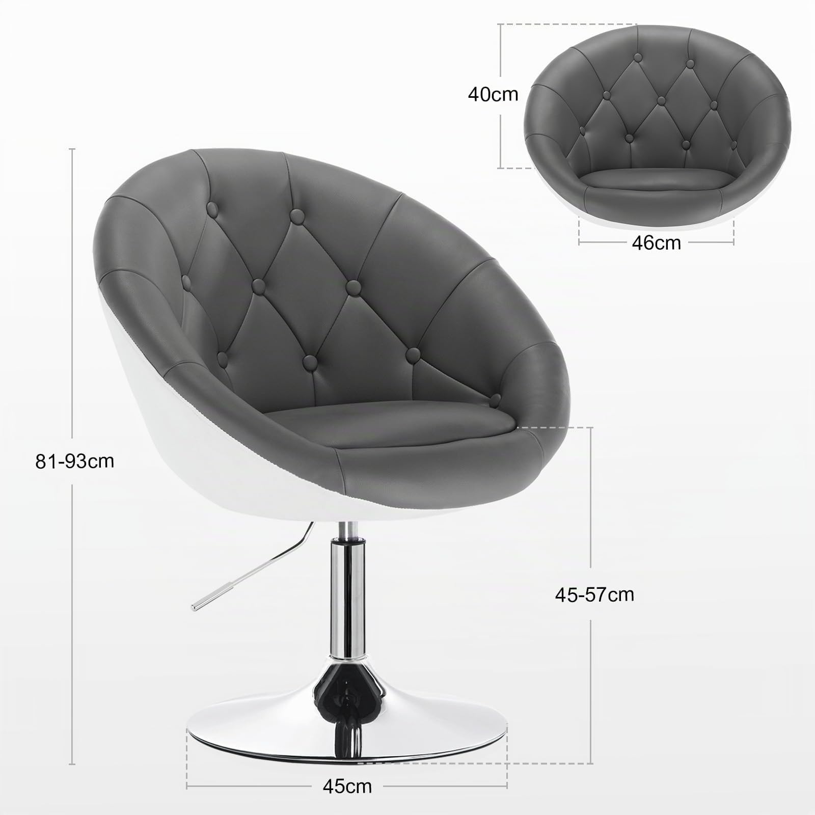 WOLTU Poltroncina da Bar Sgabello Girevole Sedia con Schienale Braccioli in PU Altezza Regolabile Grigio+Bianco