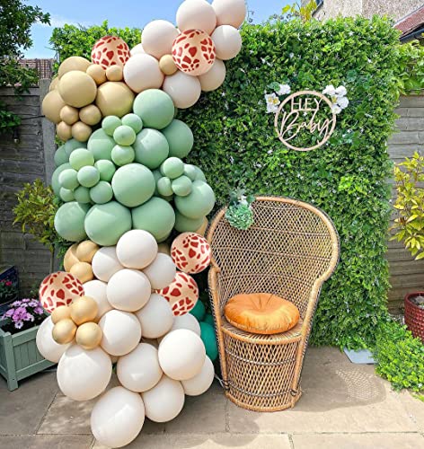 Safari Jungle Party Balloons Set, 60Pcs Sage Green Beige Gold Balloons With Animal Print Safari Woodland Balloons For Jungle Birthday Baby Shower Wild One Decor Giraffe Safari Party Supplies #TOP6