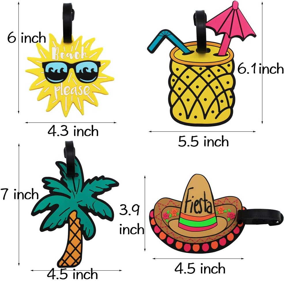 Mziart Unique Luggage Tags Set of 4 Cute Summer Beach Holiday Travel Suitcase Bag Identify Baggage Label