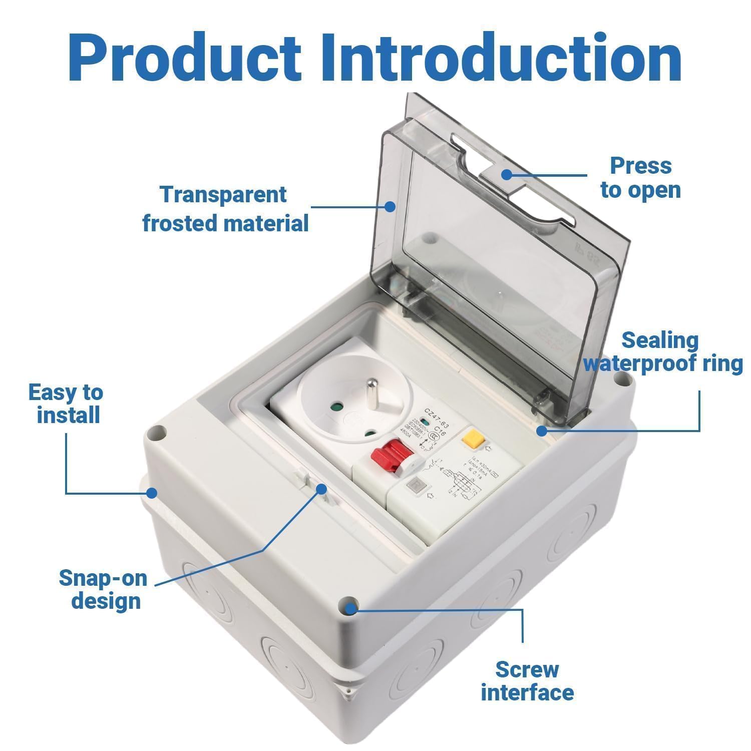 Schuko-Steckdose mit FI-Schutzschalter 16 A 230 V 30 mA IP65