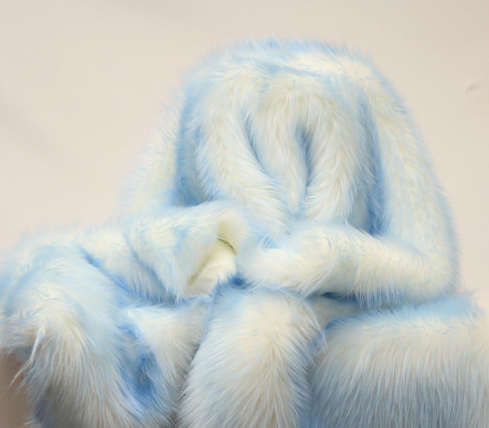 Faux Fur Long Pile Candy Shaggy Fabric White Backing 60" Wide Sold by The Yard (Baby Blue)