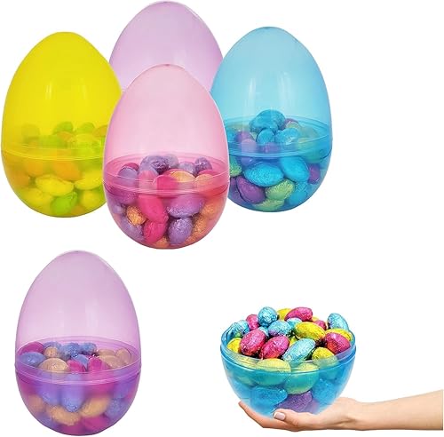 Miniatura 9 de The Dreidel Company Huevos de Pascua rellenables Jumbo de 6 pulgadas translúcidos (paquete de 6) huevos de Pascua de plástico coloridos, se mantiene