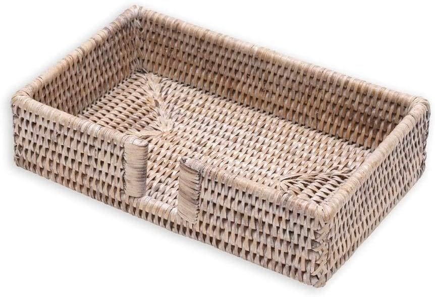 Caspari Rattan Guest Towel Napkin Holder in White Natural, 1 Each