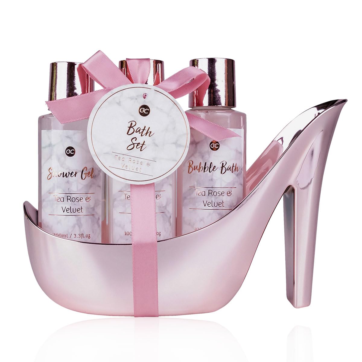 Accentra – Badeset Frauen Geschenkset MARBLE in High Heel – 3-teiliges Pflegeset mit Duschgel, Schaumbad & Bodylotion – Wellness Geschenk Set zum Geburtstag, Valentinstag & Muttertag