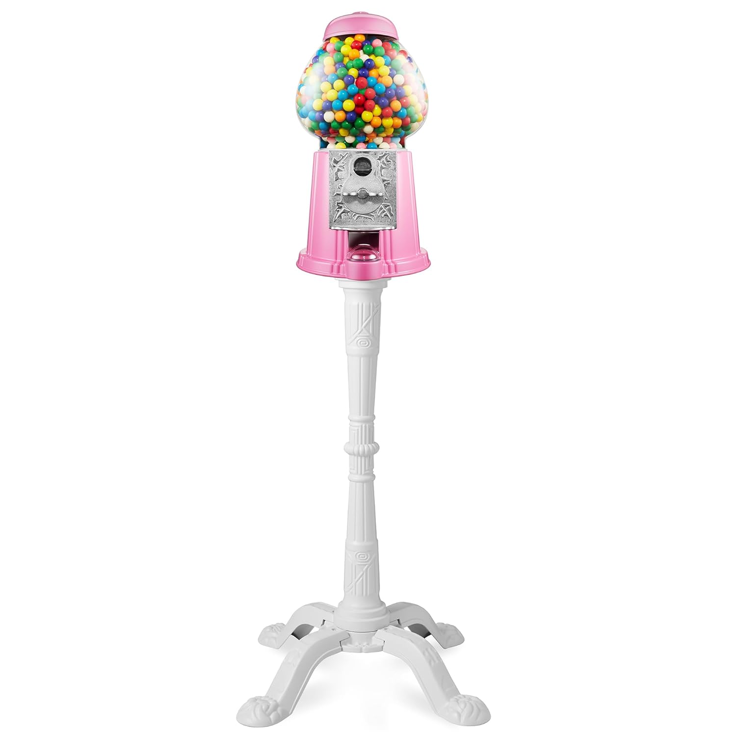 Olde Midway 15" Gumball Machine with Stand - Pink, Vintage-Style Bubble Gum Candy Dispenser with Glass Globe and Metal Base