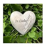 Radami Grabherz Gedenkstein - In Liebe mit Feder - Grabschmuck Grabdeko Trauerherz 7 cm