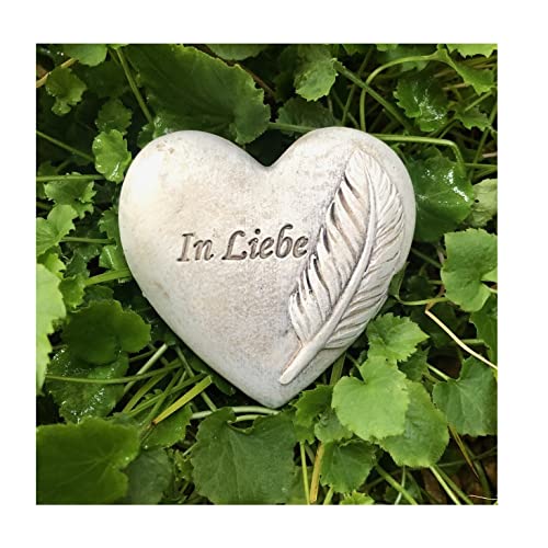 Radami Grabherz Gedenkstein - In Liebe mit Feder - Grabschmuck Grabdeko Trauerherz 7 cm