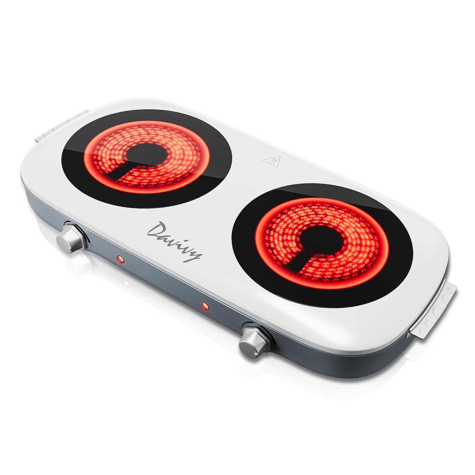 davivy double burner electric hot plate: compact, 1800w, two 7.9" crystallite ceramic glass tops, flexible temperature settings,compatible for all types of cooking(900w+900w,white)