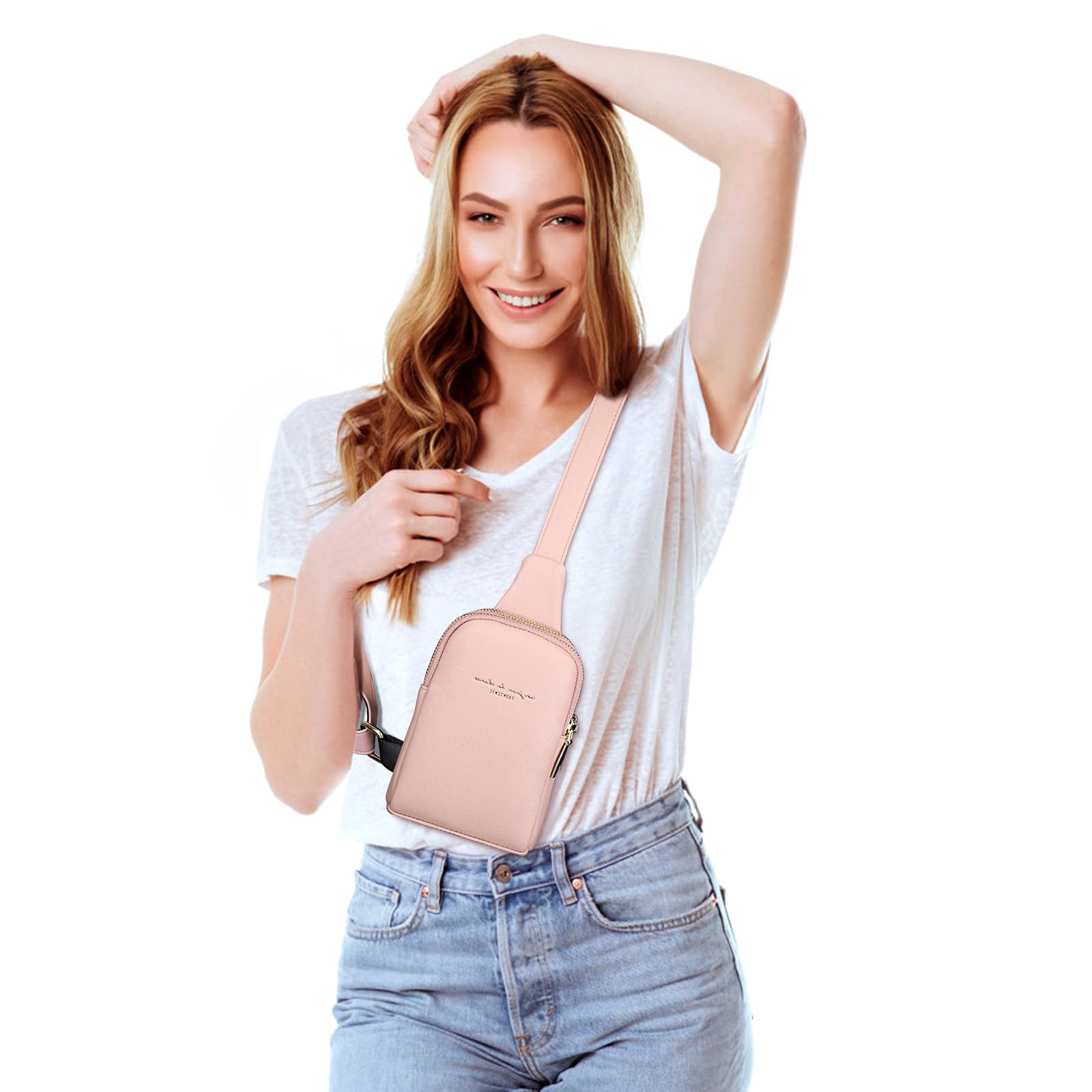 Amosfun Holographic Fanny Pack For Women - Pink PU Waist Bag, Adjustable Strap, 17.5x13x5cm - View #9