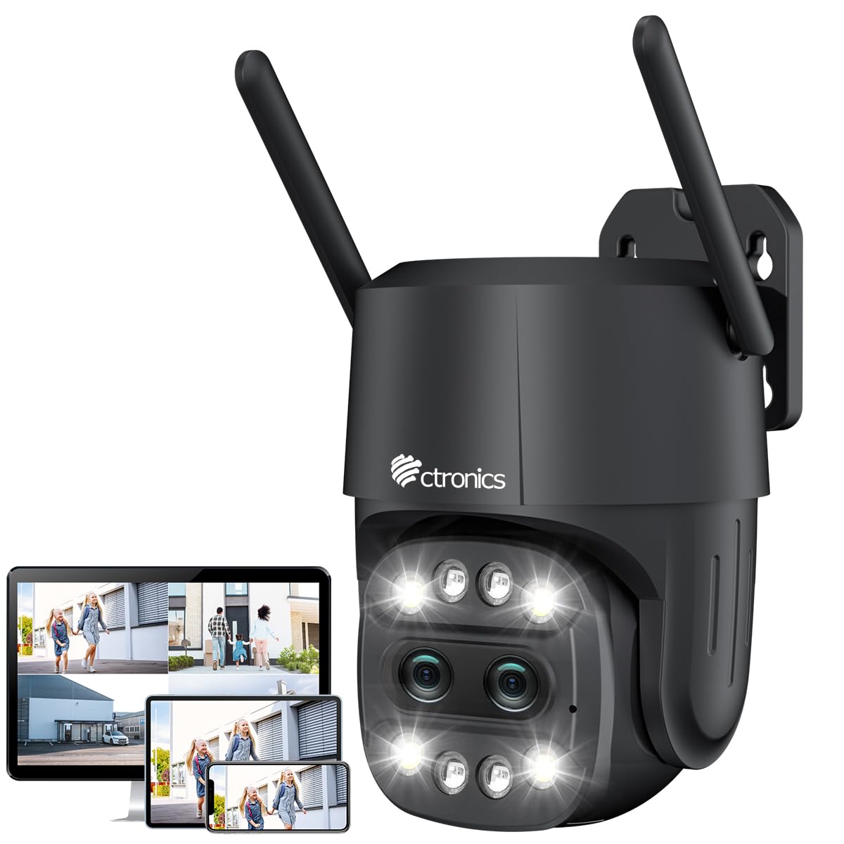Ctronics Zoom Híbrido 6X Cámara Vigilancia WiFi Exterior con Doble Lente, Camara Seguridad Exterior, Seguimiento Zoom Automático, Detección Humano, Visión Nocturna en Color, Audio Bidireccional, IP66