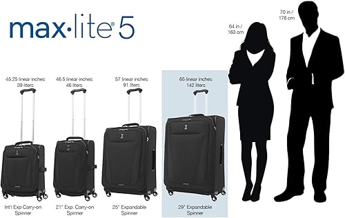 Miniatura 5 de Travelpro Maxlite - Maleta con ruedas giratorias (extensible, 5 lados suaves), Negro), 401176901
