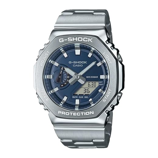 Casio Relógios G-Shock Men "Pulseira de aço inoxidável Fecho triplo de um toque - GM-2110D-2BDR, prata, 49,3 × 44,4 × 11,8 mm, Prata, 49.3 × 44.4 × 11.8 mm, pulseira