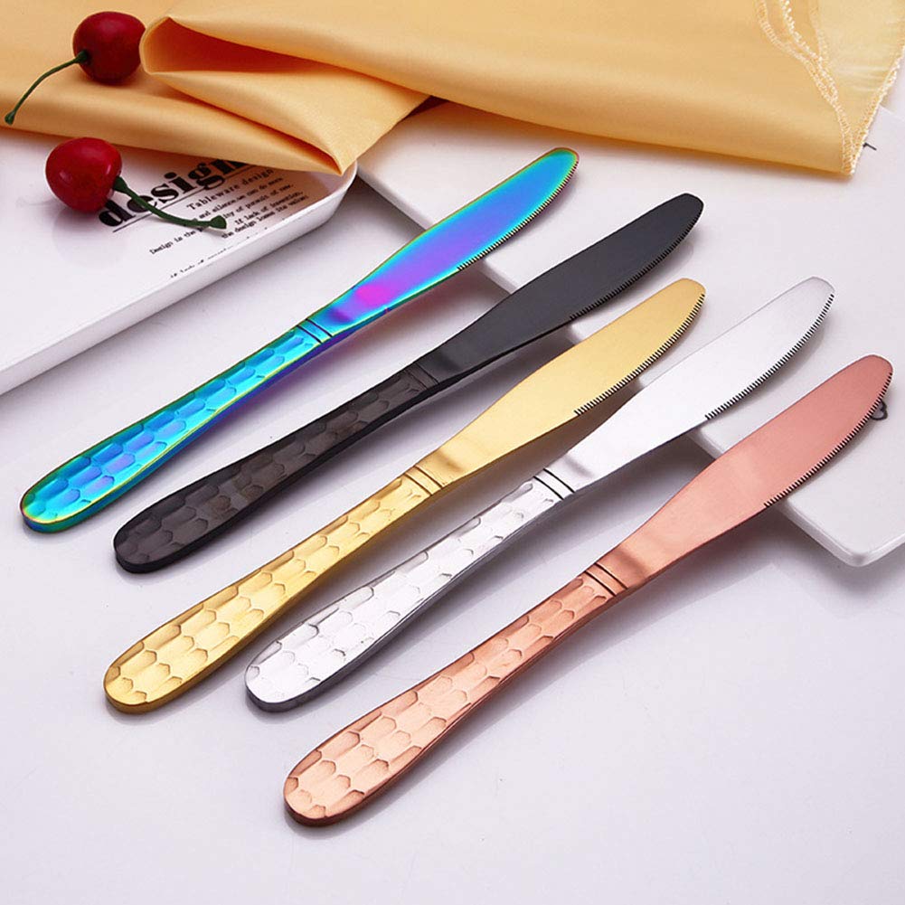 Besteck-Sets Edelstahl-Bienenstock-Muster 16-teiliges Set Gabeln Löffel Titanbeschichtung Besteck-Set Geschirr Geschirr, Regenbogen (Rosegold)