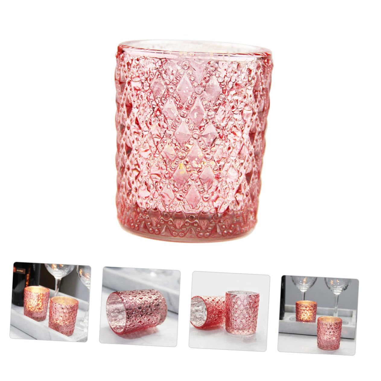 12pcs Embossed Glass Candle Holder Dining Table Ornament Embossed Candle Cup Embossed Candlestick Delicate Candlestick Home Decor Banquet Candleholder Candlelight Dinner Supply