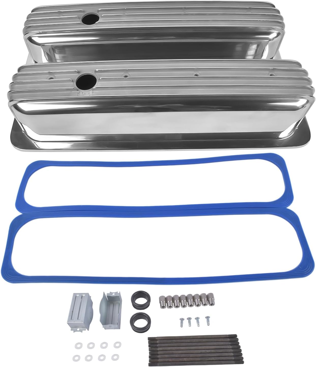 GELUOXI Finned Aluminum Valve Covers with Center Bolt Replacement for Chevy 5.0L & 5.7L Small Block 305 327 350 450 1987-1997 (B-SILVER)