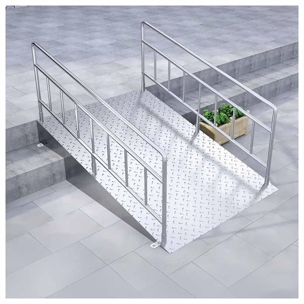 JKJZSALJ Handicap Ramp With Handrails - 600 Lbs Capacity Threshold Ramp - For Wheelchairs Scooters Carts Walkers