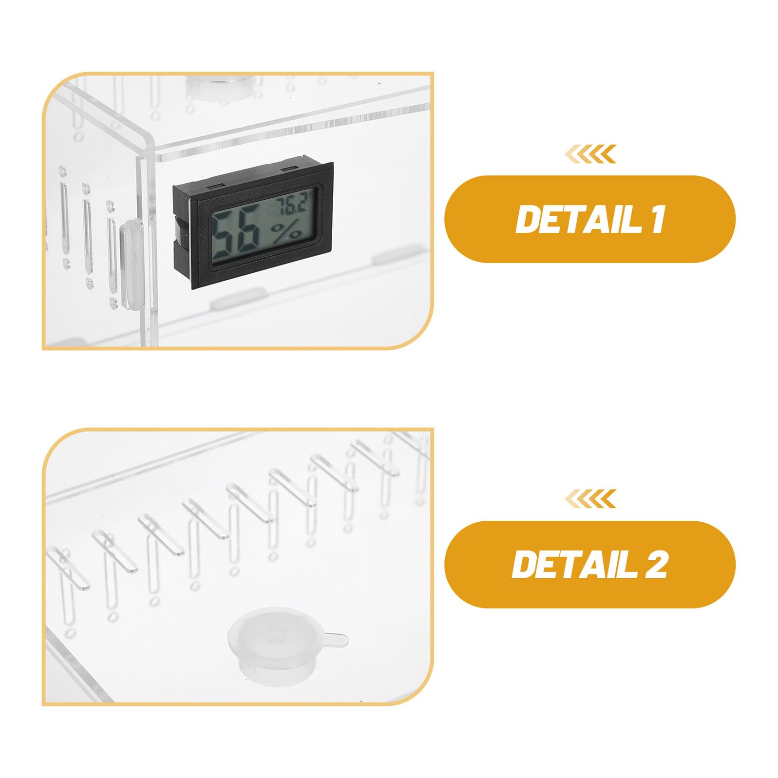 Cabilock Terrario per Rettili in Acrilico Trasparente 25x15x15 Cm con Termometro e Igrometro Digitale, Ventilazione Superiore e Fondo Rimovibile, Habitat per Lucertole, Serpenti e Ragni