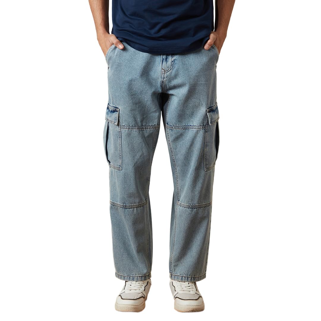 wrogn Men's Pure Cotton Denim Cargo Jeans | Solid | Loose Fit-picture-13