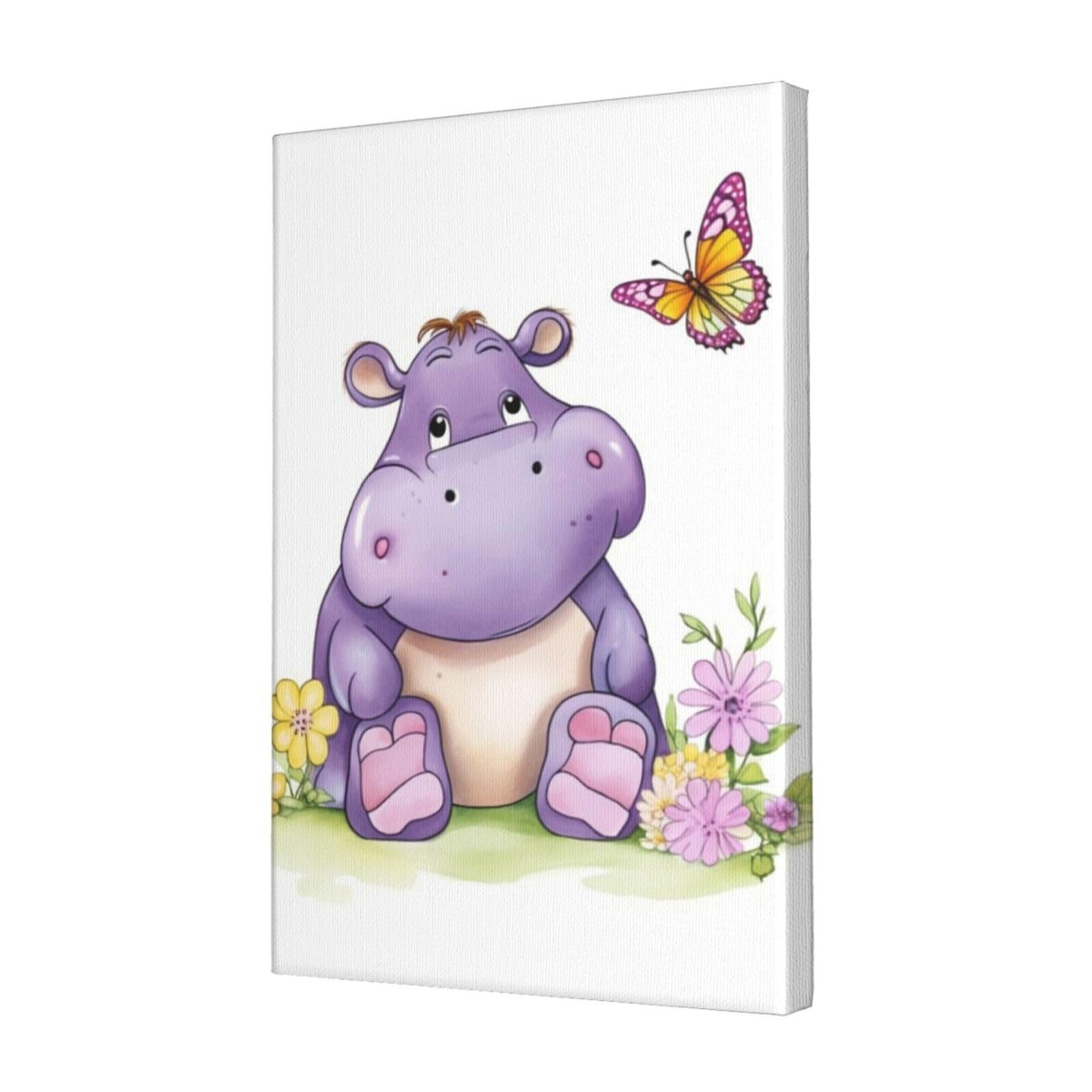 KLOPH Butterfly and hippo Canvas Wall Art for Living Room 12"x18" Modern Artwork Painting for Bathroom Hanging Canvas Prints Aesthetic Wallart for Bedroom Kitchen Office Wall Decor
