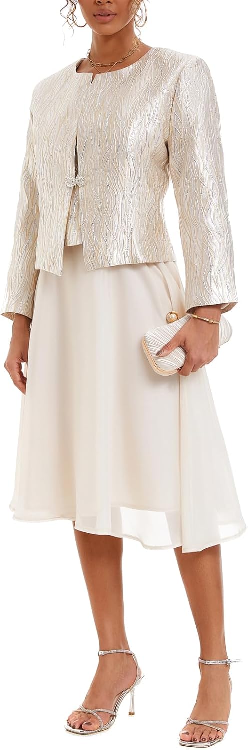 Women's 2 Piece Dress Church Suits with Jacquard Embroidery Mother Gifts Special Occasion Wedding Party Formal Evening Dress