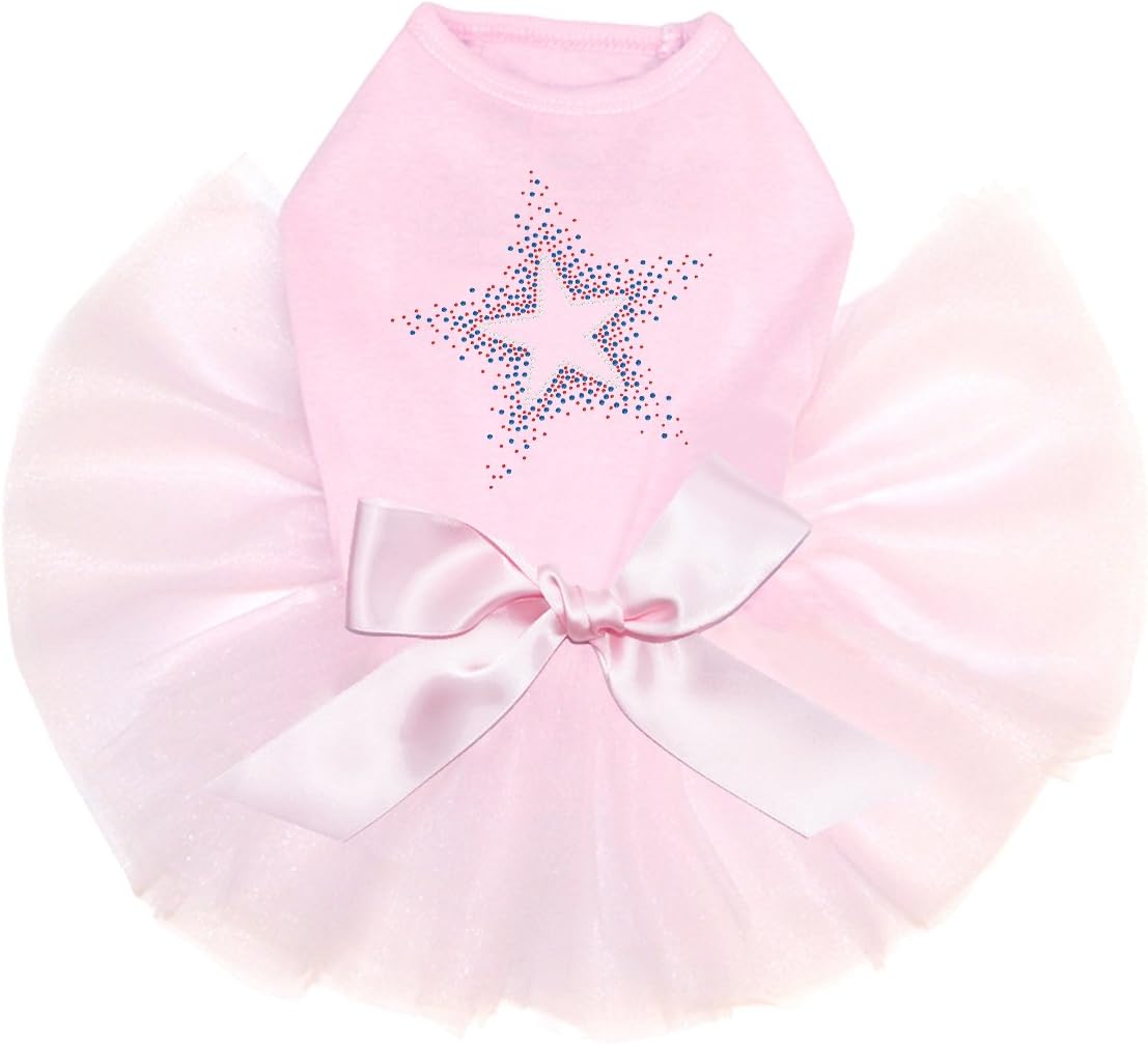 Star - Red & Blue - Bling Rhinestone Patriotic Dog Tutu Dress, L Pink