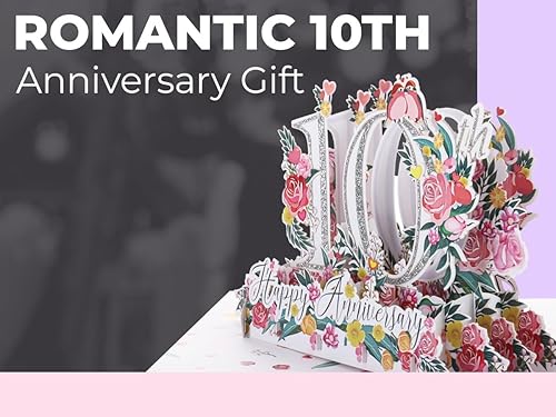 Vista 9 de iGifts And Cards Tarjeta de Felicitación Emergente 3D del Feliz 10º Aniversario Hito - Pareja Perfecta, Matrimonio, Boda, Elegante, Almas Gemelas
