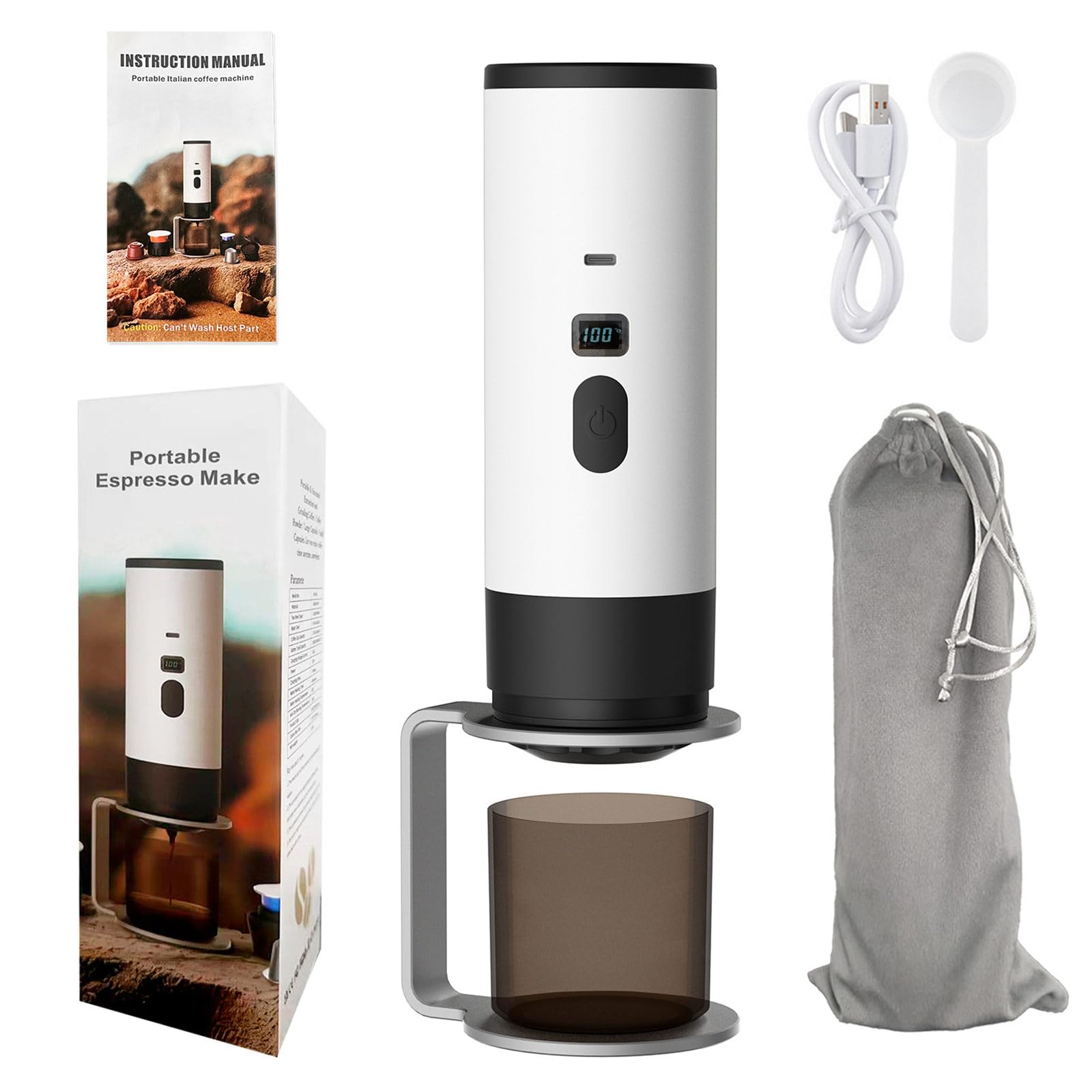 Kalttoy White Portable Electric Espresso Machine Auto Heating Usb Rechargeable Compacts Capsuled Coffee Maker For Car Camping Travel Portable Coffee Machine