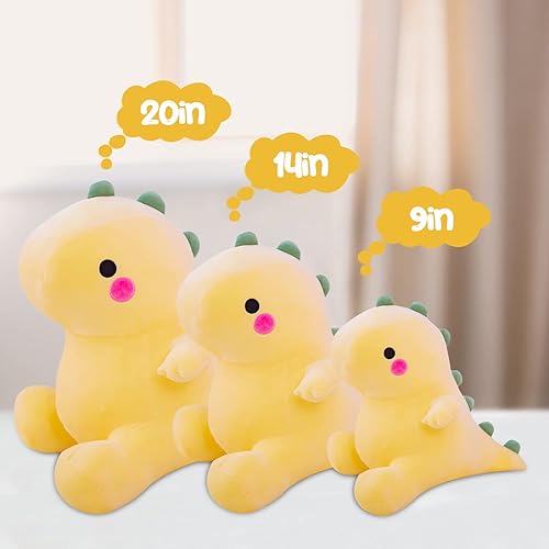 Miniatura 4 de Lindos juguetes de peluche de dinosaurio, súper suaves y esponjosos, peluche de dinosaurio Kawaii para niños y niñas (amarillo, 9 pulgadas)