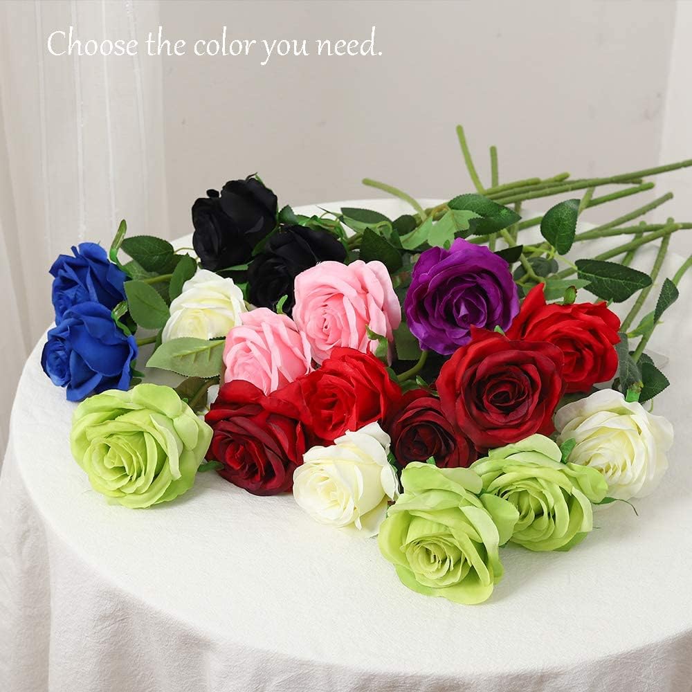 Laelfe 12 PCS Artificial Flowers Pink Roses Fake Silk Flowers Long Stem Artificial Roses for Home Wedding Decorations (Pink) - Image 7