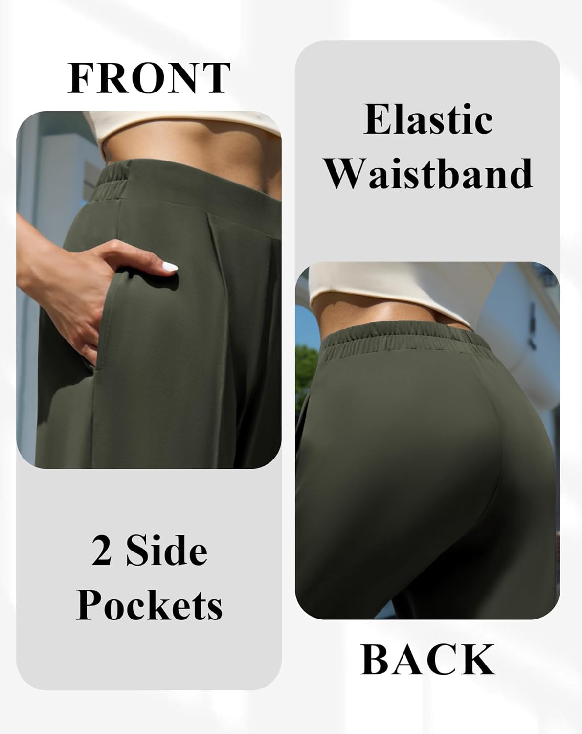 Women's High Waist Dress Pants Side Pockets Wide Leg Work Trousers Elastic Stretchy Casual Slacks - Image 5