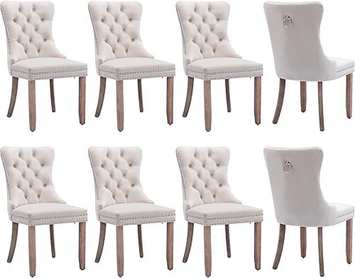 Miniatura 47 de Juego de 4 sillas de comedor de terciopelo, sillas tapizadas con respaldo de alas altas copetudas con ribete de cabeza de clavo y anillo de 01 -