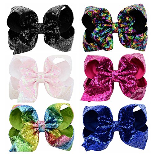 6 Pcs 8 Inch Large Colorful Bow Hairpin Girls Bows with Clip Hair Bows (Style 6)