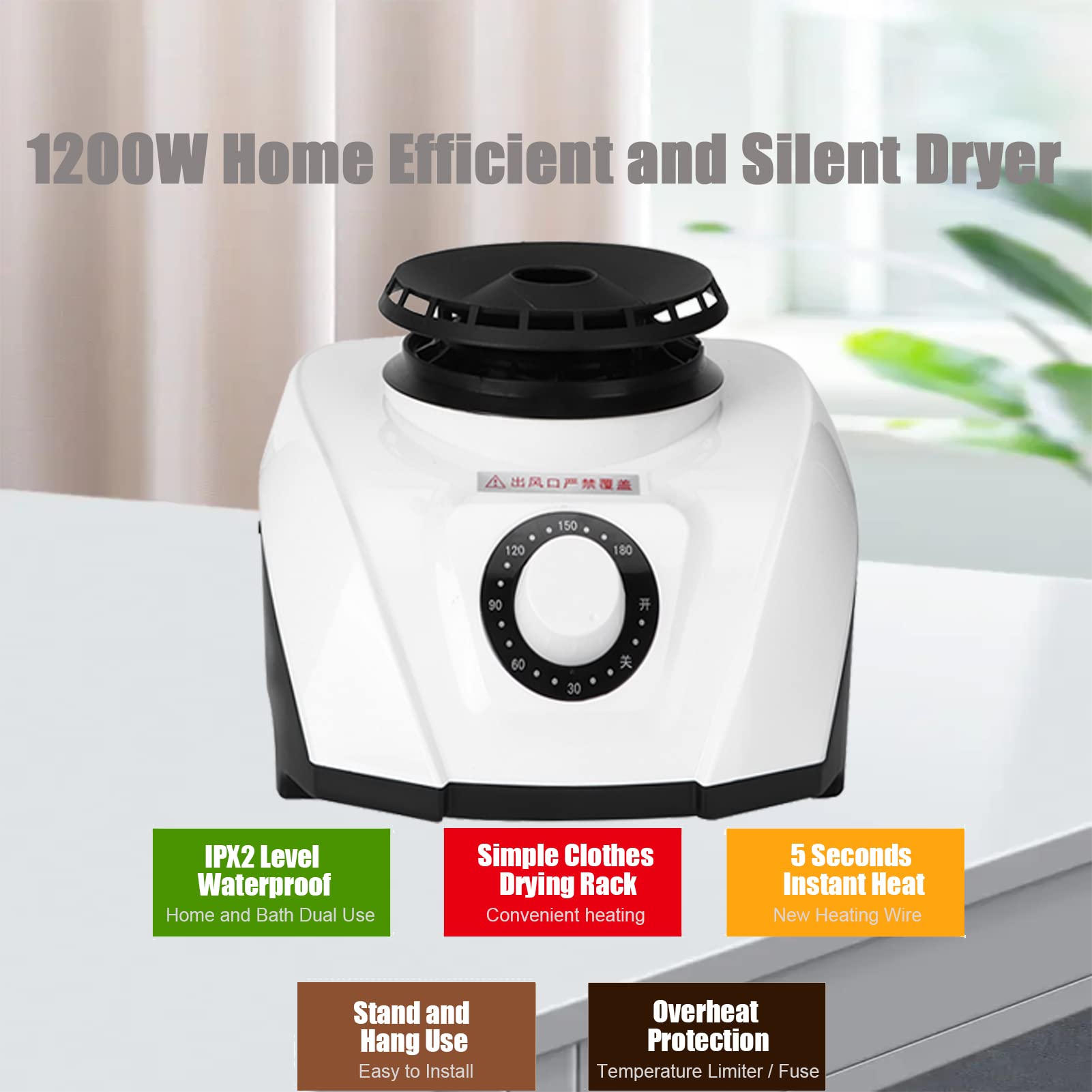 Secador de ropa con calefacción, 1200 W hogar de alta eficiencia mudo secador de ropa ropa eléctrica Enchufe de la UE 220 V secador de ropa secadora de ropa para el hogar, lavandería,