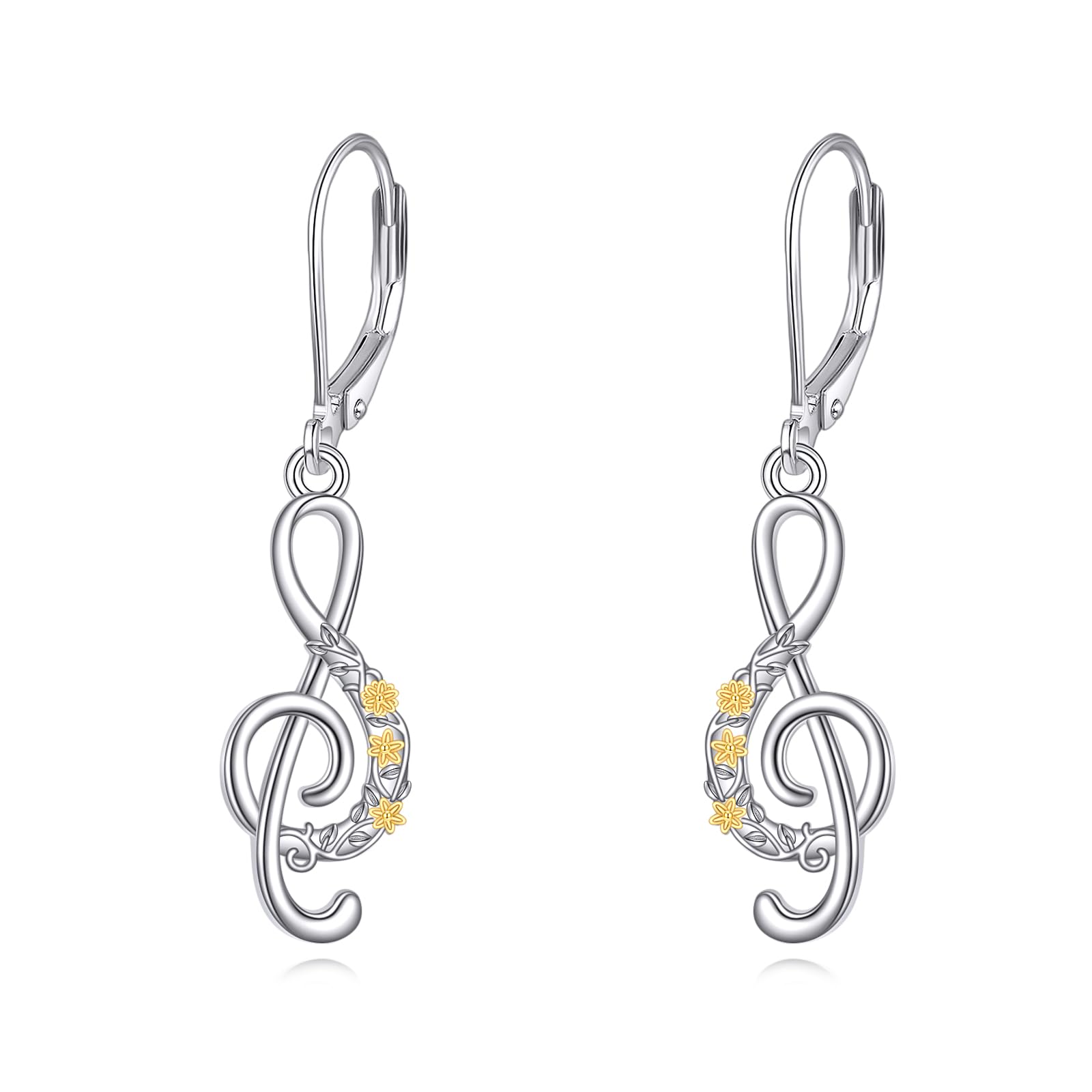 CUPERDA - Orecchini con note musicali, in argento Sterling 925, con note musicali, girasoli, orecchini a disco per donne, insegnanti, musicisti, amanti della danza