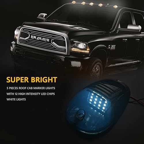 Miniatura 2 de 5 luces LED blancas de cabina ahumadas para techo de cabina para correr, compatible con camionetas Ram 1500 2500 3500 4500 5500 2003-2018