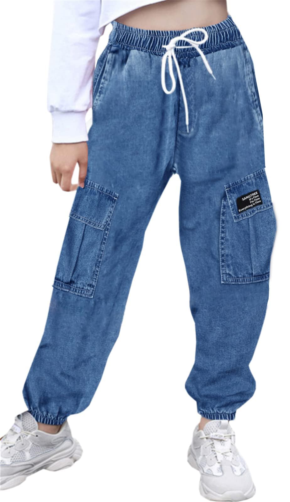 Girls & Womens Drawstring Cargo Jogger Pants,3 Years - Women 3XL