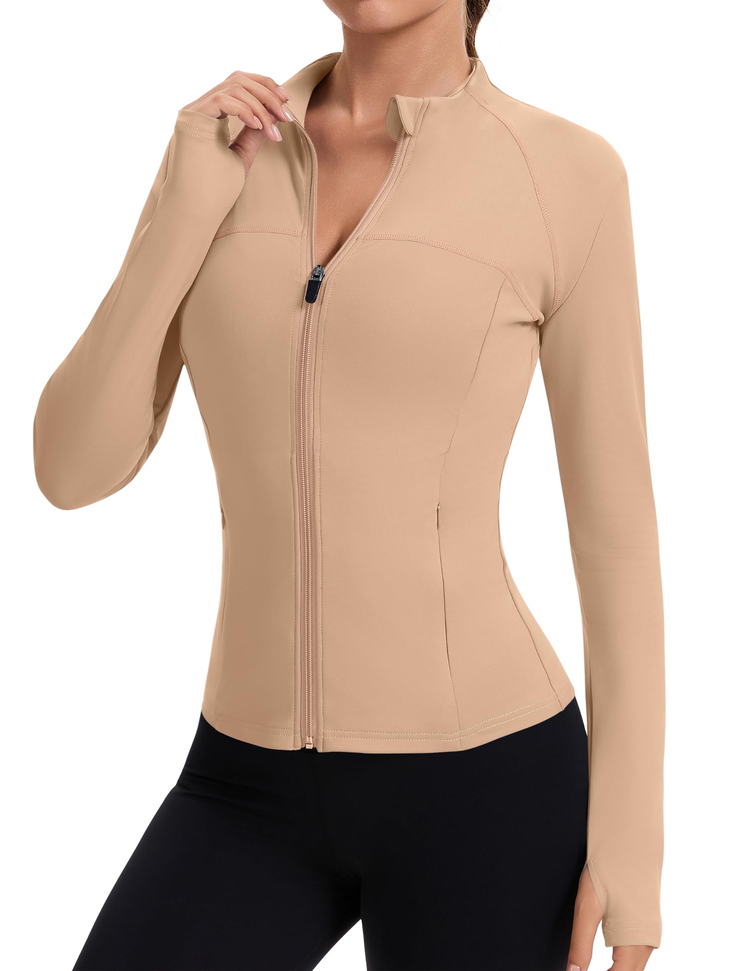 Rapbin Women's Full Zip Workout jackets Runing Slim Fit Athletic Tops With Thumb Holes