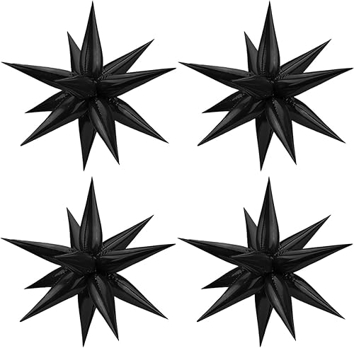 Globos de estrella negra metálicos de 50 piezas, grandes globos de aluminio de explosión negra de 26 pulgadas, globos de punta de estrella negra de