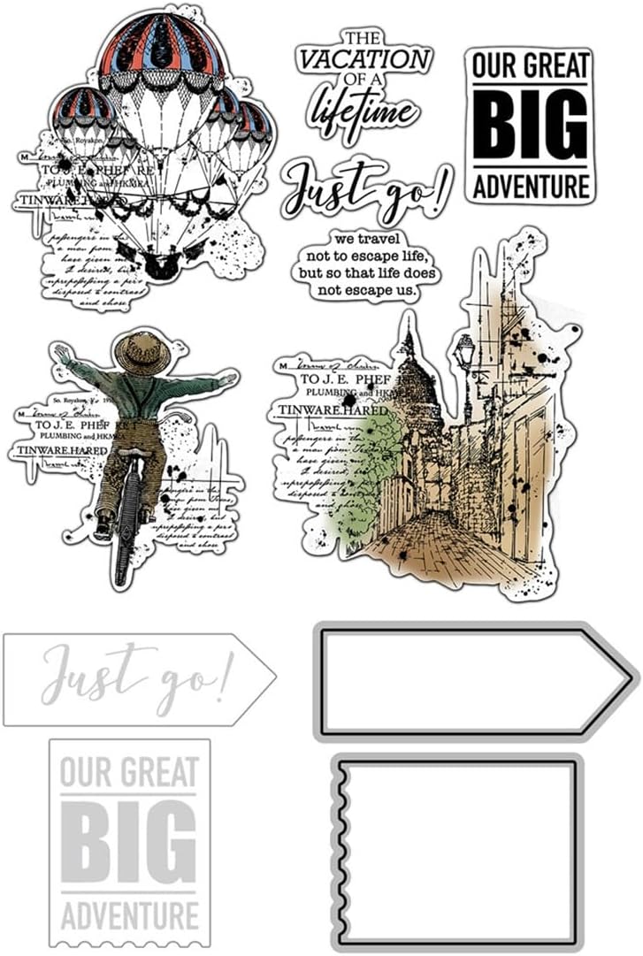 Travel Hot Air Balloon Clear Stamps and Cutting Dies Sets for Card Making