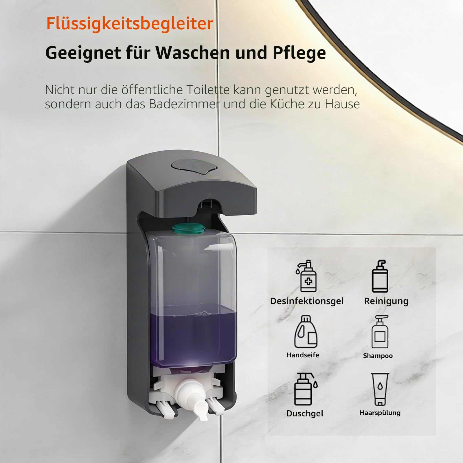 1000 ml Seifenspender Wandbefestigung ohne Bohren, Sichtbares Fenster, Manuelles Pressen, Handseifenspender, Schaumseifenspender,Schwarz