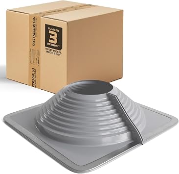 Fasteners Plus #3 Square Retrofit EPDM Metal Roof Pipe Flashing Boot Fits 9-1/4 - 16-1/4 Pipe OD, Metal Roof Boot for Repairs and Upgrades, Gray