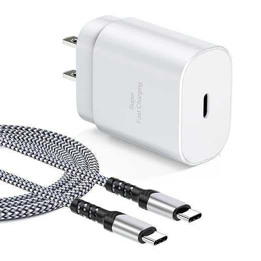 USB C Charger, Excgood Super Fast USB C Charging Block with 10 ft Braided USB-C Cable Compatible with Galaxy S23 Ultra/ S22+/ S21/ S20 FE, Note 20/10, A80/70, A54/71/53/23, Z Fold 4 - White