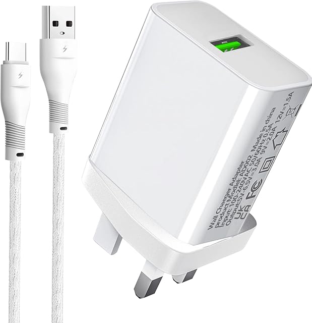 18W UK Charger Plug and Cable for Samsung Galaxy S20 S21 Plus Ultra FE 5G S10 S10E S9,A51 A71 A22 A21S A31 A52S A23 A33 A40 A20E A50 A70,Motoroal G31 G22,Nokia G21,Fast Quick Charge 3.0 Power Adapter