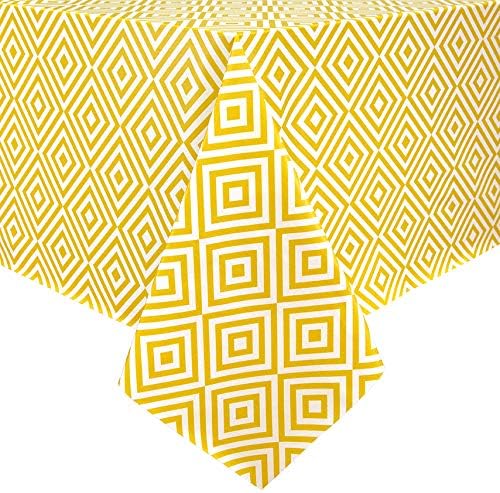 Dehaus® Wipe Clean Table Cloth - M, Ochre Geo Diamond | Wipe Clean PVC Oilcloth Table Cover | Rectangular Plastic Vinyl Tablecloth | Water Resistant & Easy To Clean | Kitchen/Dining Table Protector
