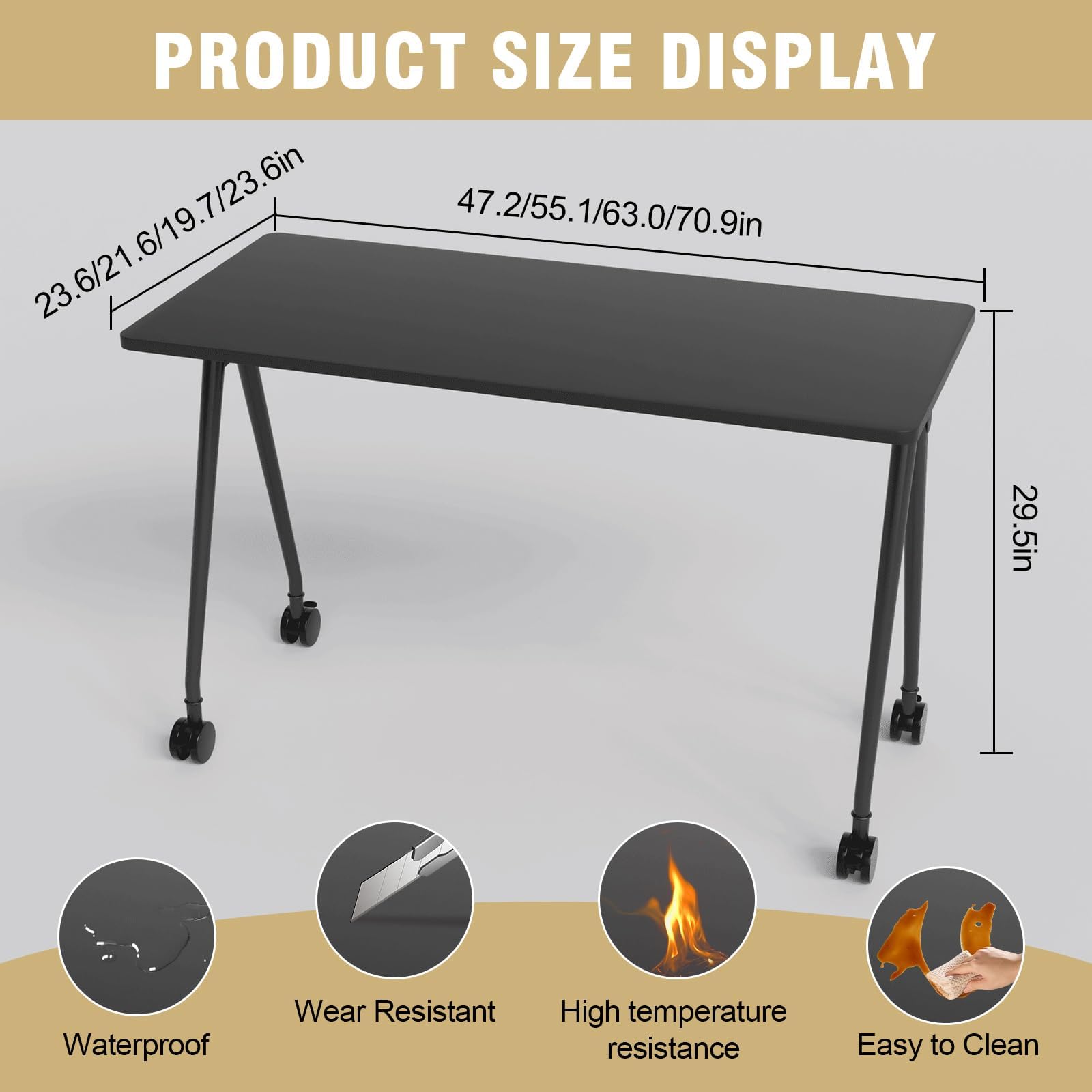 6-8 Person Conference Table Folding Conference Table for Office、Training, Seminar,Schools Modern Wood Conference Meeting Room Table Large Rectangular Conference Room Tables (6, Black, 47in)