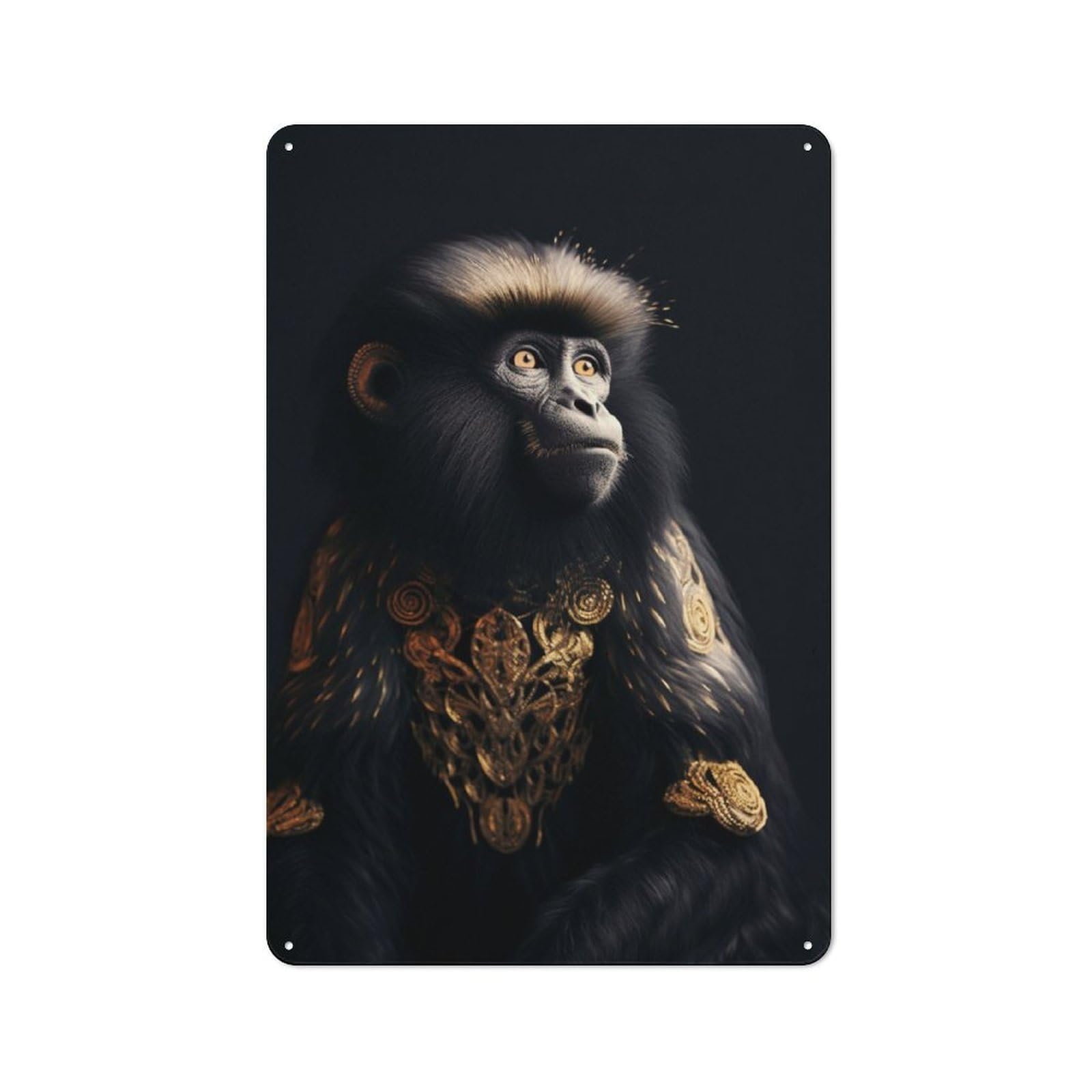 Junmoney Black And Gold Monkey For Lounge Or Reading Corner, Retro Metal Sign 30X20cm, For Metal Sign Collectors, For Garage And Workshop Walls