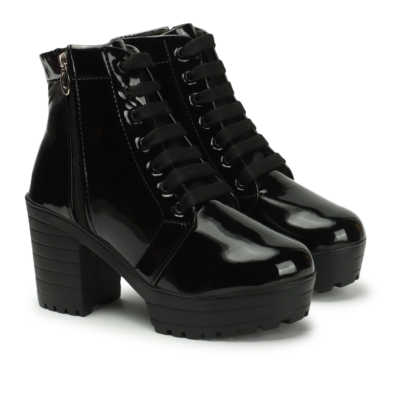 SLEEK STEP Womens Shoes Patent Leather Casual Stylish Ankle Derby Lace-Up With Side Zip Trendy Boots For Girls (Color:-Black,Size:-41) (B0CVL7M8T6) Amazon Price History, Amazon Price Tracker